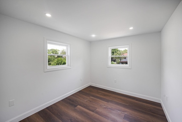 spare room featuring a wealth of natural light and dark wood-type flooring