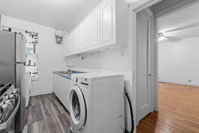 3279 Hull Ave Unit 18, Bronx, NY 10467 - washroom with a textured ceiling, baseboards, ceiling fan, laundry area, and washer / dryer