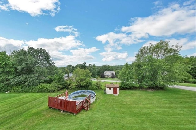 view of yard featuring a storage shed