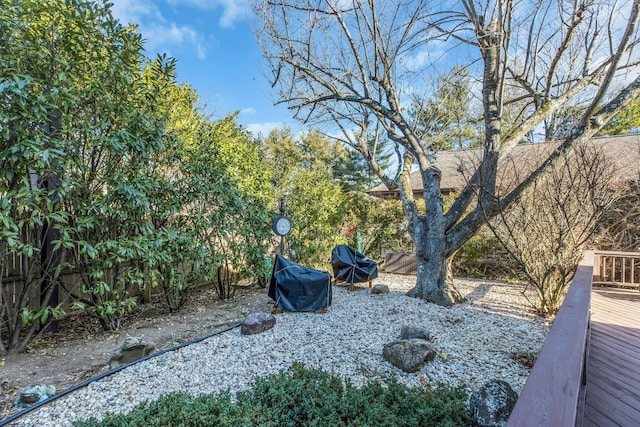 view of yard featuring a wooden deck