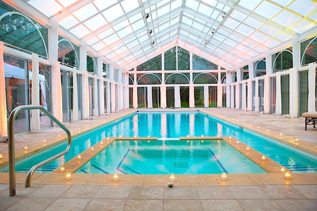 view of pool with an indoor in ground hot tub