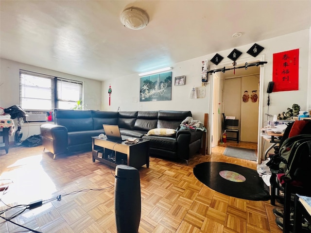 living room with light parquet floors