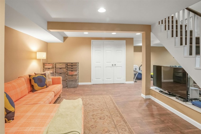 living room featuring light wood-type flooring