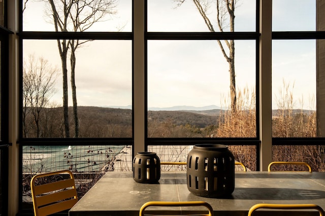 interior space with a mountain view