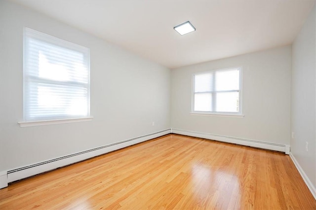 empty room featuring light hardwood / wood-style floors and baseboard heating