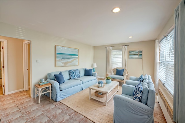 living room featuring light tile patterned floors