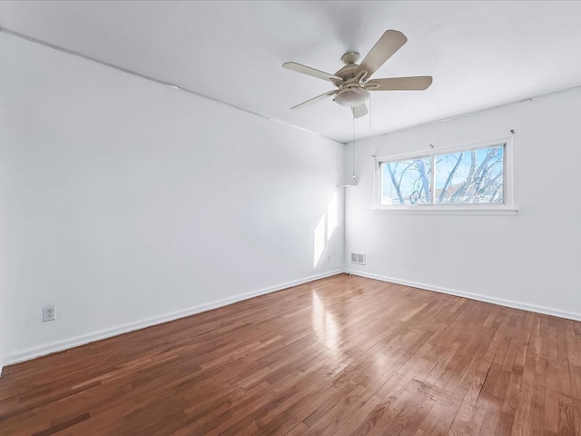 empty room featuring hardwood / wood-style flooring and ceiling fan