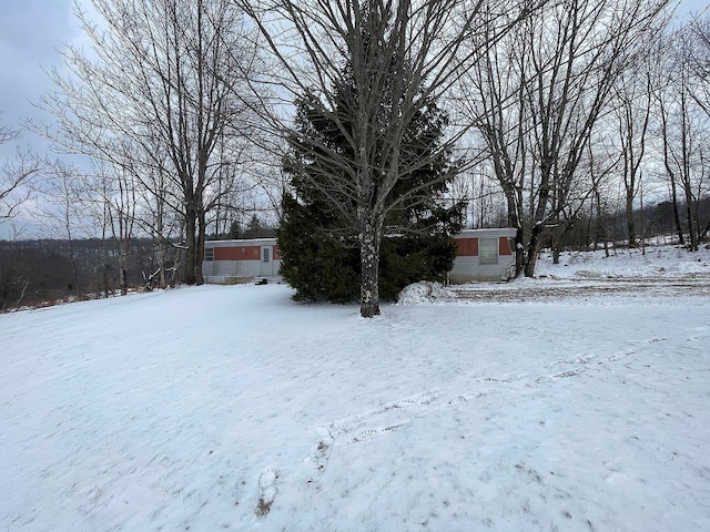 view of yard layered in snow