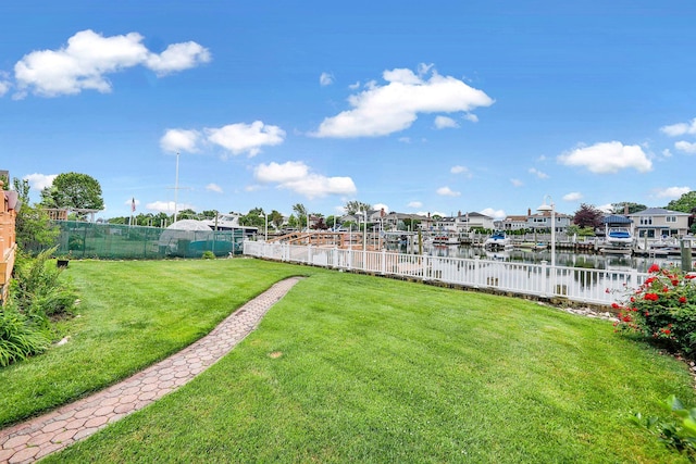 view of yard with a water view