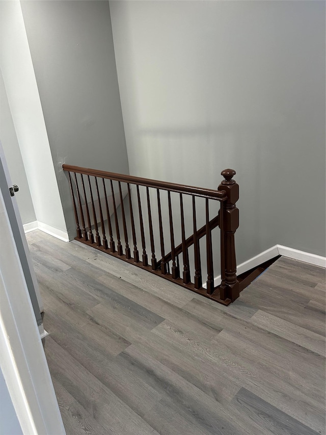 stairs with wood-type flooring