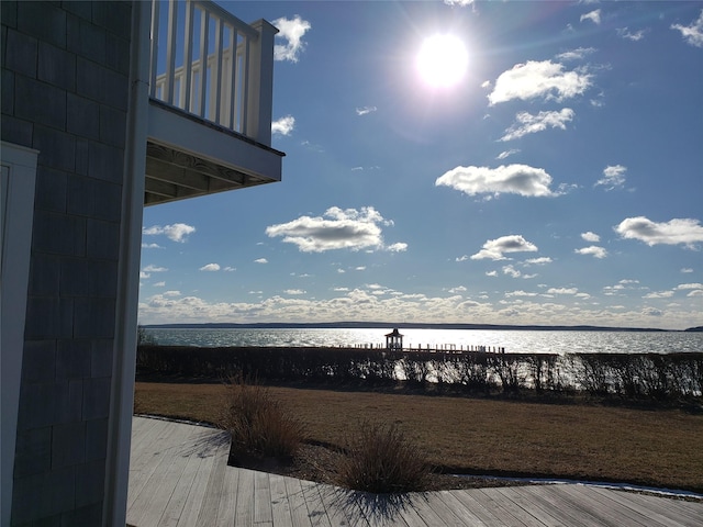 exterior space featuring a water view