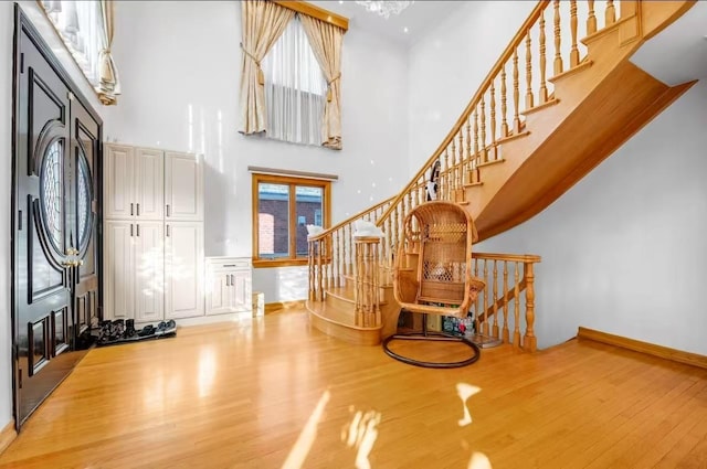 foyer featuring a high ceiling and hardwood / wood-style flooring