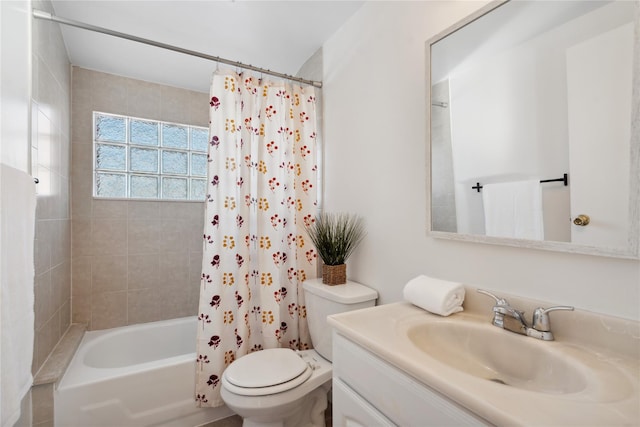 full bathroom featuring vanity, toilet, and shower / bath combo with shower curtain