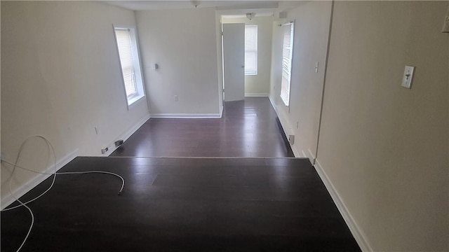 spare room with dark hardwood / wood-style flooring