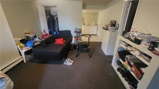 bedroom featuring a baseboard radiator