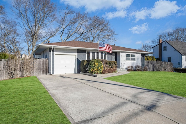 ranch-style house with a front lawn and a garage