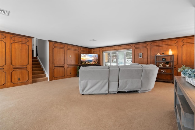 living room with light colored carpet