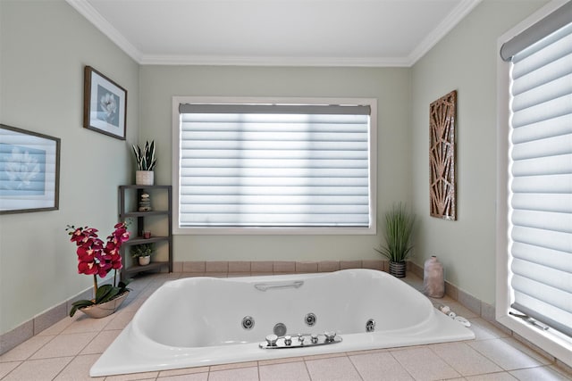 bathroom with a healthy amount of sunlight and crown molding