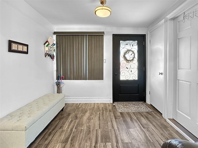 foyer with dark hardwood / wood-style floors