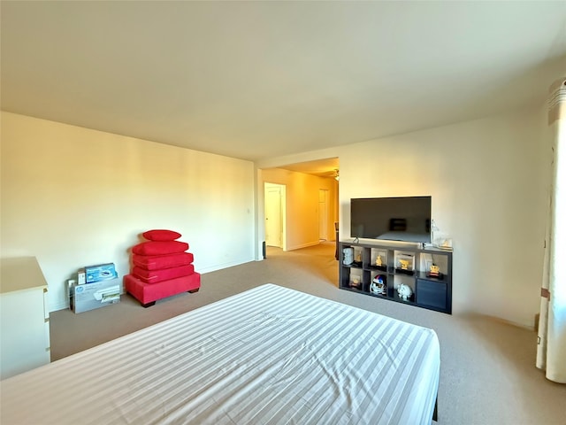 bedroom with light colored carpet