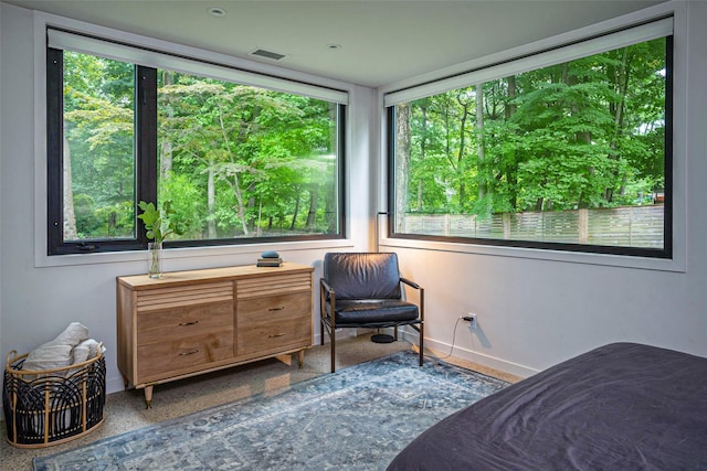 bedroom with baseboards and visible vents