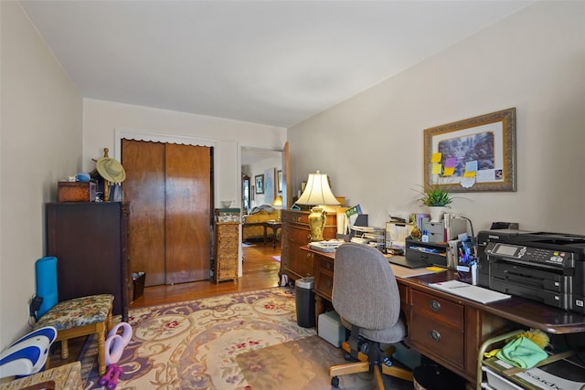 office area featuring light hardwood / wood-style floors