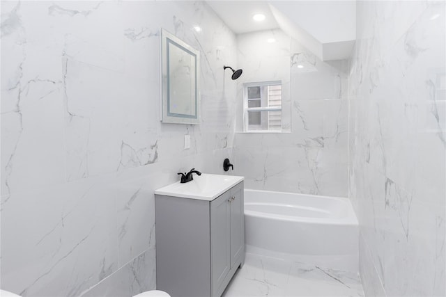 bathroom with vanity and bathtub / shower combination