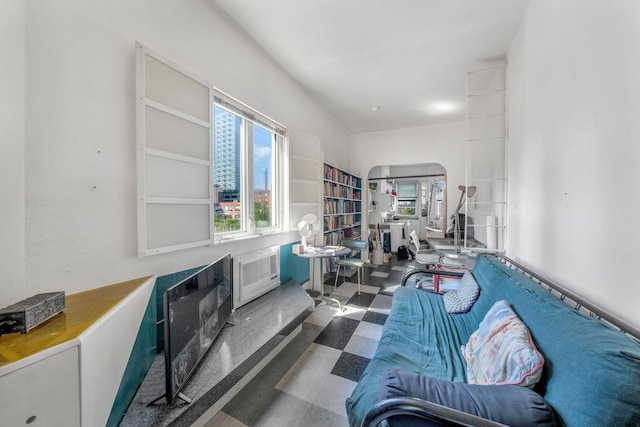 living room featuring a wall mounted AC