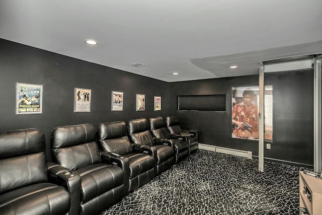 home theater with baseboard heating