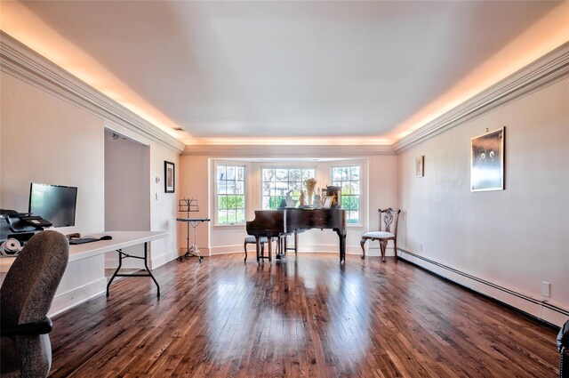 office featuring dark hardwood / wood-style floors and baseboard heating