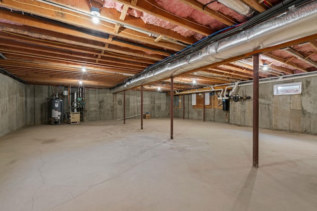 basement featuring gas water heater