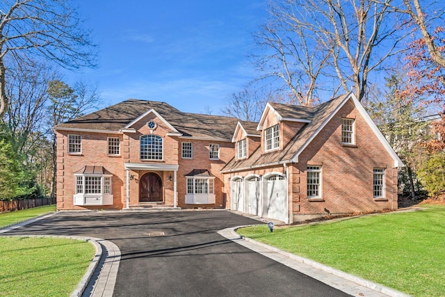 view of front of house featuring a front yard and a garage