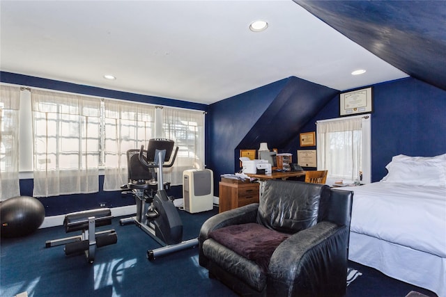 workout room with plenty of natural light and lofted ceiling