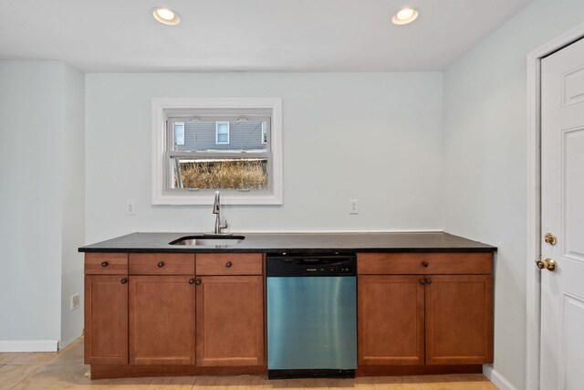 29 Thompson St, Port Jervis, NY 12771 - kitchen featuring a sink, recessed lighting, brown cabinets, and dishwasher