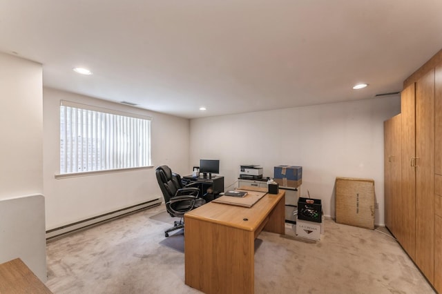 79 Marjorie Ct, Manhasset, NY 11030 - home office with a baseboard radiator, light carpet, and recessed lighting