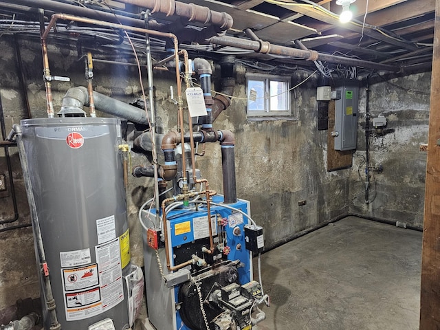 utility room with electric panel and water heater