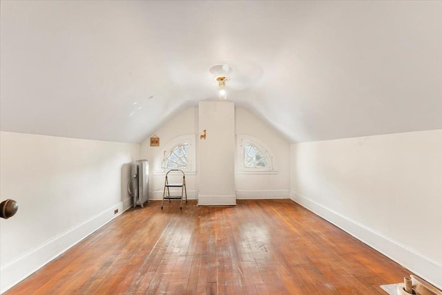 additional living space featuring vaulted ceiling and wood-type flooring