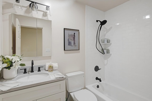 full bathroom featuring vanity, toilet, and tiled shower / bath combo