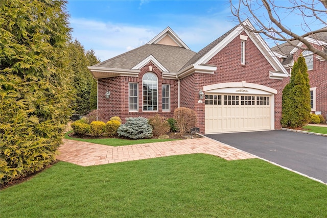 front facade featuring a front yard and a garage