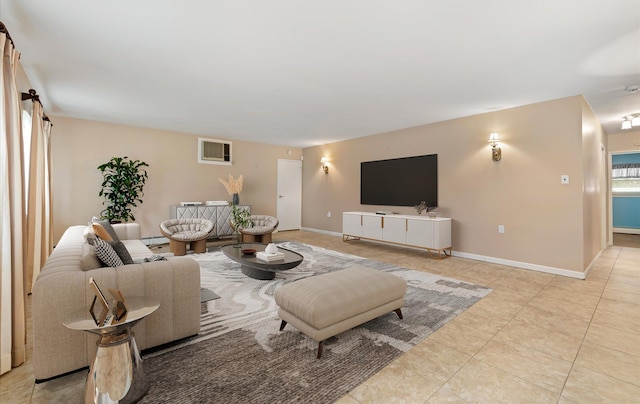 living room with light tile patterned flooring