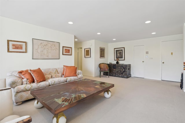 living room featuring light colored carpet