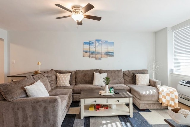 living room with ceiling fan