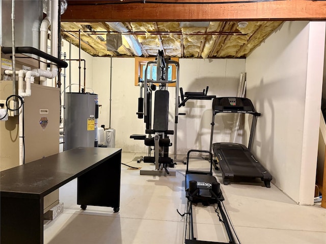 workout room featuring electric water heater