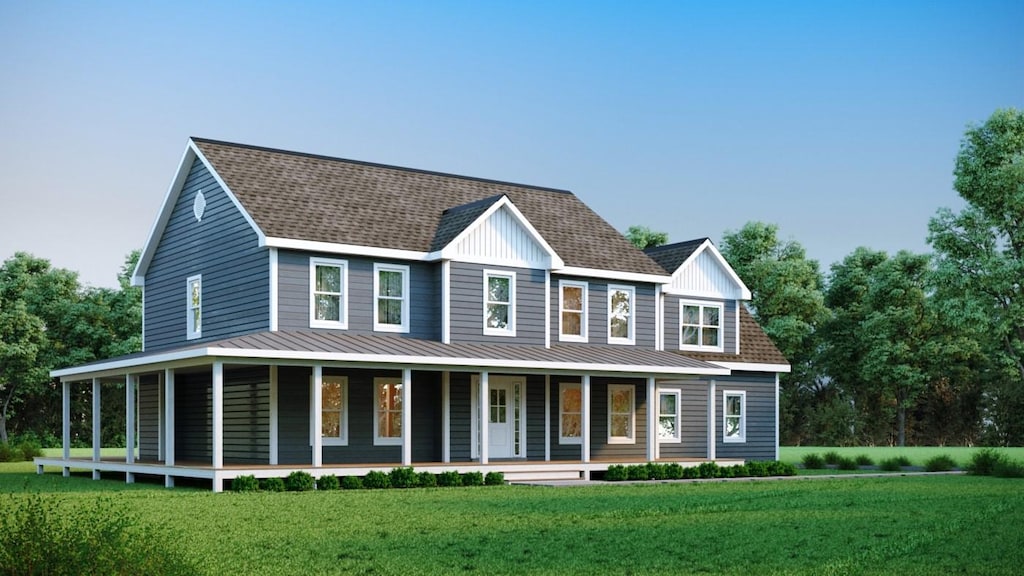 view of front facade with a front lawn and a porch