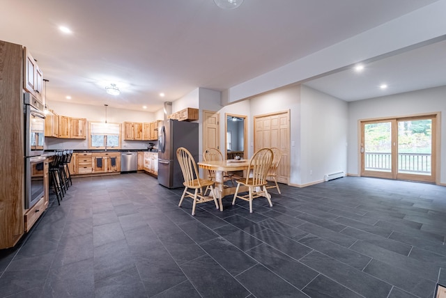 dining room with a baseboard radiator