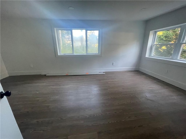 spare room with dark hardwood / wood-style floors