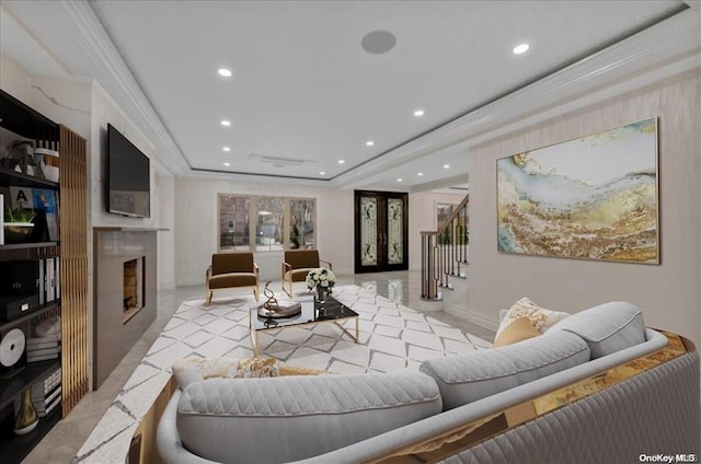 living room featuring ornamental molding