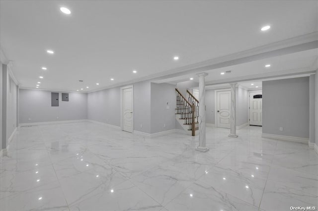 basement with ornamental molding