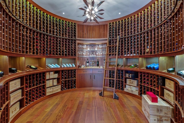 wine room with hardwood / wood-style floors