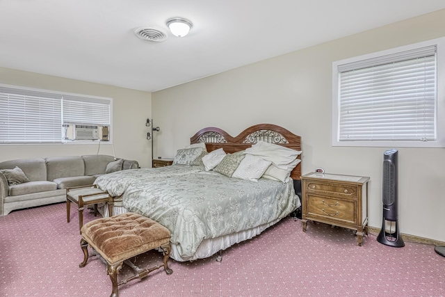 bedroom with carpet and cooling unit